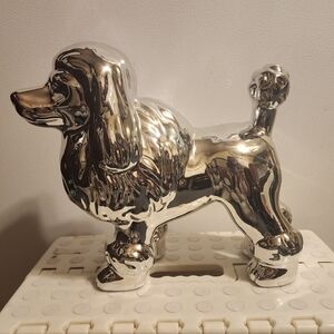 SILVER/CHROME POODLE STATUE 10X10"